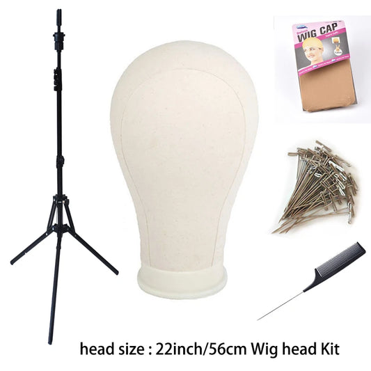 Wig Stand with Head Canvas Wig Mannequin Head for Hairstyle Display Making Wig Head Wig Supports Holder