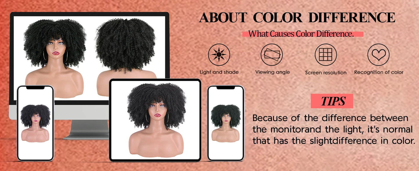 Synthetic Afro Kinky Curly Wigs for Women Kinky Curly Hair Wig, Short Full Wig Afro Bomb Curly Hair for Daily Party Use