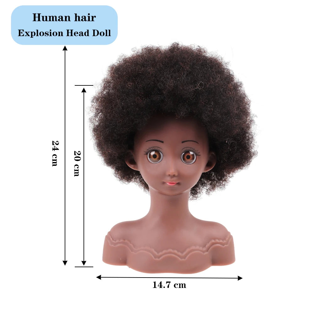 Real Human Hair Mannequin Head With Stand Afro Curly Hair Doll Manikin Head For Black Girls Gifts Practice Hair Styling Head
