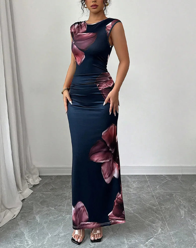 Sexy Bodycon Maxi Dresses For Women 2025 Summer Fashion Sleeveless O-neck Slim Long Party Dress Elegant Vestidos