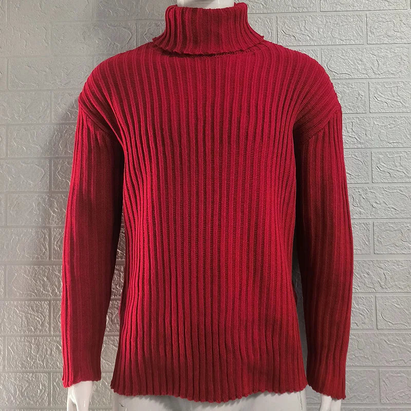 Pullovers Men Sweaters Turtleneck Knitted Tops Full Sleeve Knit Solid Sweater Top Splice Casual Loose Regular Autumn Winter