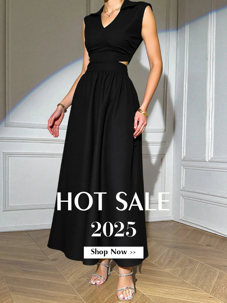 Mia Muse Dresses Summer Comfortable French Elegant Fashion Cut-Out Chic Sleeveless V-Neck Maxi Sweet Dating Dresses For Women