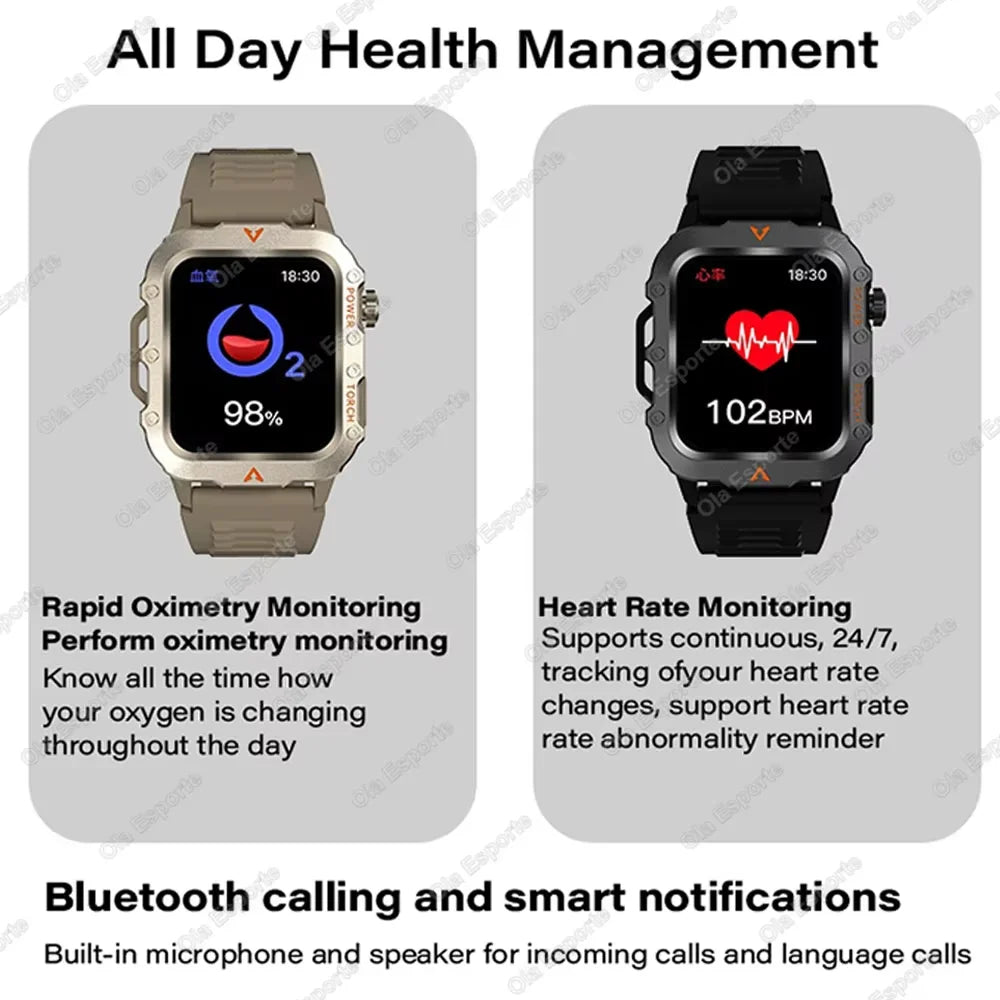 Men Smart Watch Bluetooth Call Sleep Heart Rate Health Monitor Outdoor LED Flashlight Waterproof Sports Watche For Android IOS