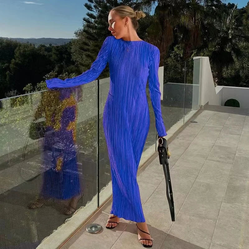2024 Autumn Elegant Bodycon Dress Women Sexy Solid O Neck Flare Sleeves Long Summer Dresses Holiday Vestidos Black Red Orange