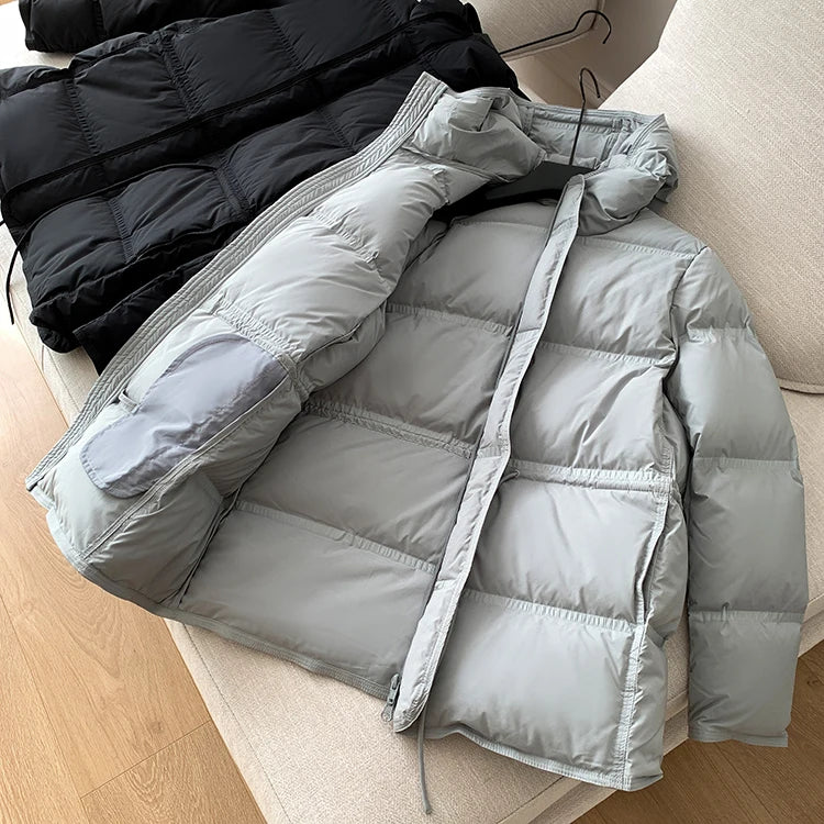 2023 New Autumn Winter Women Fashion Hooded 90% White Duck Down Coat Lady Slim Thick Warm Zipper Drawstring Lace-up Snow Jacket