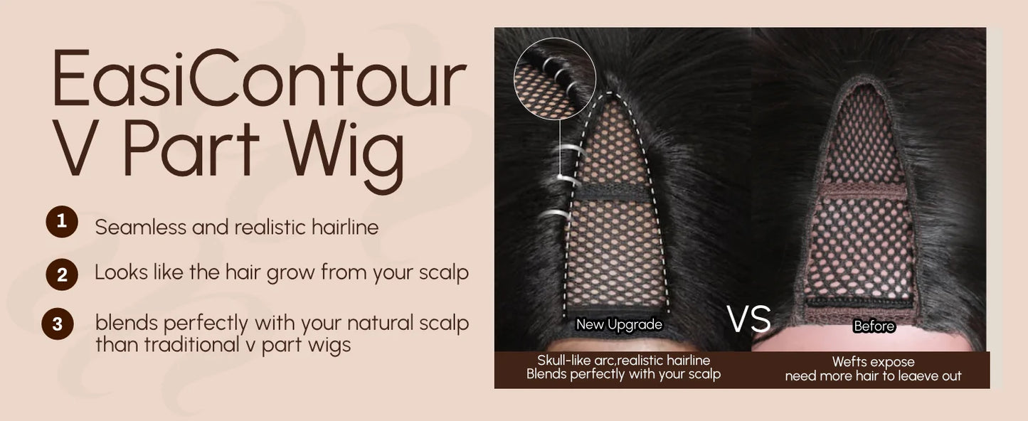 UNice Hair Drawstring Body Wave V Part Wig Natural Color 100% Human Hair Wigs Clip In V-Part Wig Mini Leave Out 150% Density