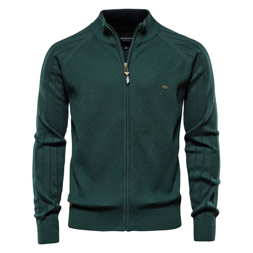 AIOPESON Argyle Solid Color Cardigan Men Casual Quality Zipper Cotton Winter Mens Sweaters Fashion Basic Cardigans for Men