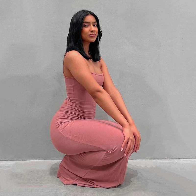 Women Backless Sexy Maxi Dress 2025 Spring Satin Slip Sleeveless Slim Party Concise Платье Female Bodycon Dress Elegant Clothing