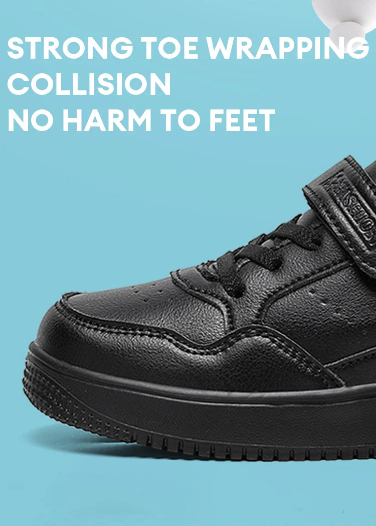 Kids' Classic Black Skate Shoes Boy Lightweight Breathable Casual Sneakers with Cushioned Insole Non-Slip Design for School