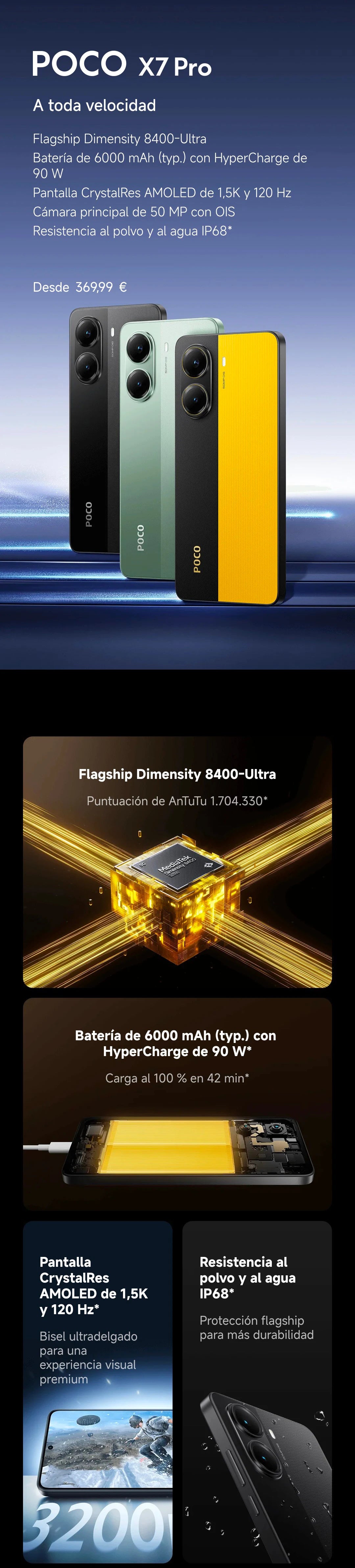 POCO X7 Pro 5G Global Version 256GB/512GB Dimensity 8400 Ultra 6.67" AMOLED Display, 120Hz, 50MP, 6000mAh, NFC, IP68, No Charger