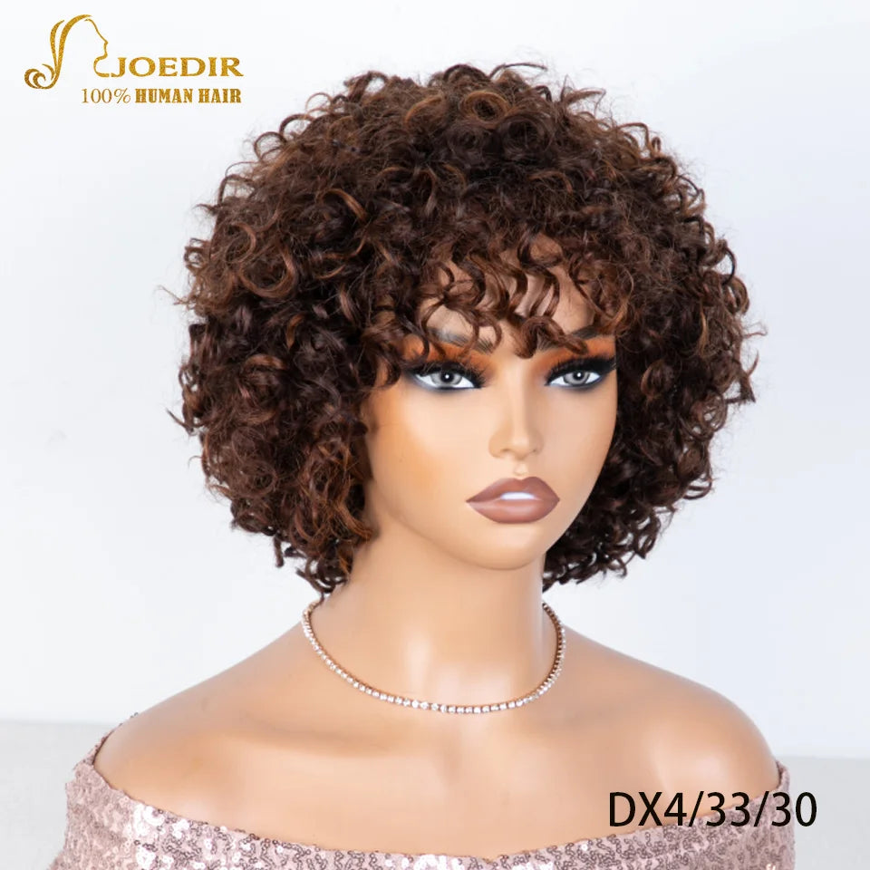 Joedir Black Short Afro Kinky Curly Bob 100% Human Hair Wig For Women Brazilian Remy Hair Full Machine Made Wear to go Daily Wig