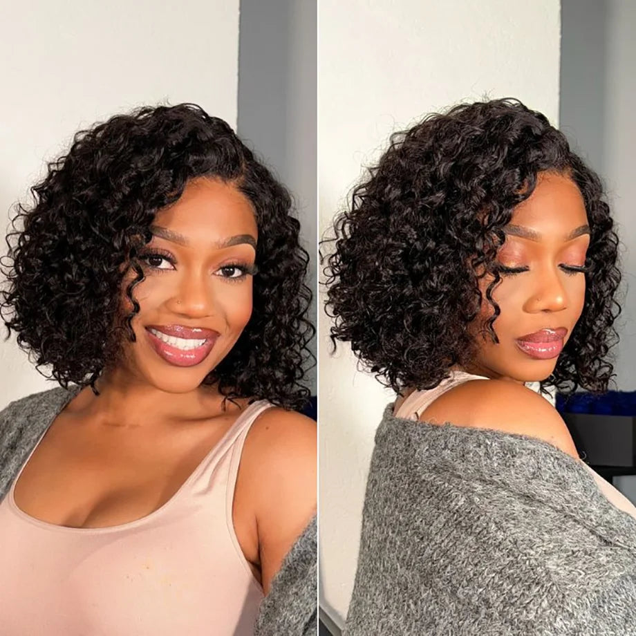 Glueless Curly Bob Wigs Human Hair Pre Cut Short Bob Wigs Pixie Cut Kinky Curly Lace Front Human Hair Wigs Lace Frontal Wig