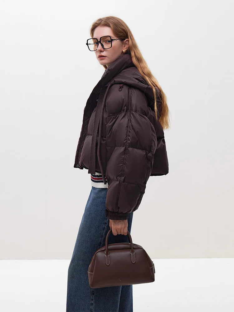 FSLE Classic Style Commuter 100-150G Short White Goose Down Jacket for Women 2023 New Winter Bat Sleeve Loose Warm Jacket Female