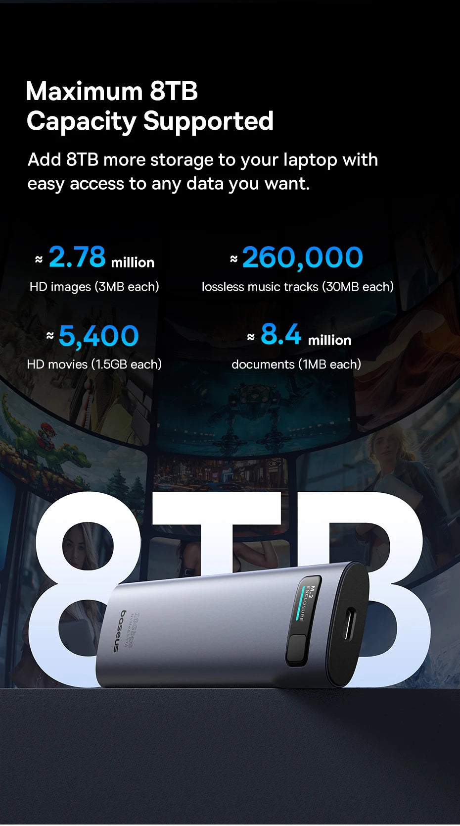 Baseus M2 SSD Case NVMe SATA Dual Protocol 10Gbps M.2 to USB Type C 3.2 Gen 2 Portable SATA NVMe External Enclosure SSD Box Case