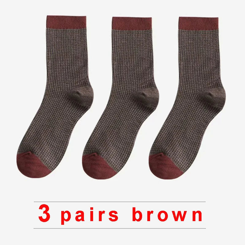High-quality Harajuku Socks Men's mid-calf socks double-needle business and casual sock Long and warm autumn and winter socks