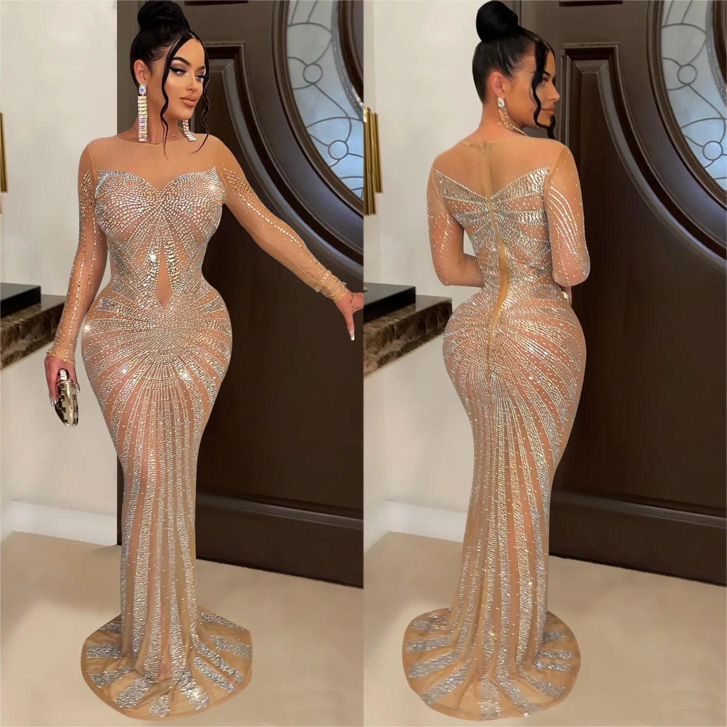 2023 African Maxi Dresses for Women African Fashion Sexy Dress Evening Women Party Club Mesh Bodycon Elegant Dresses