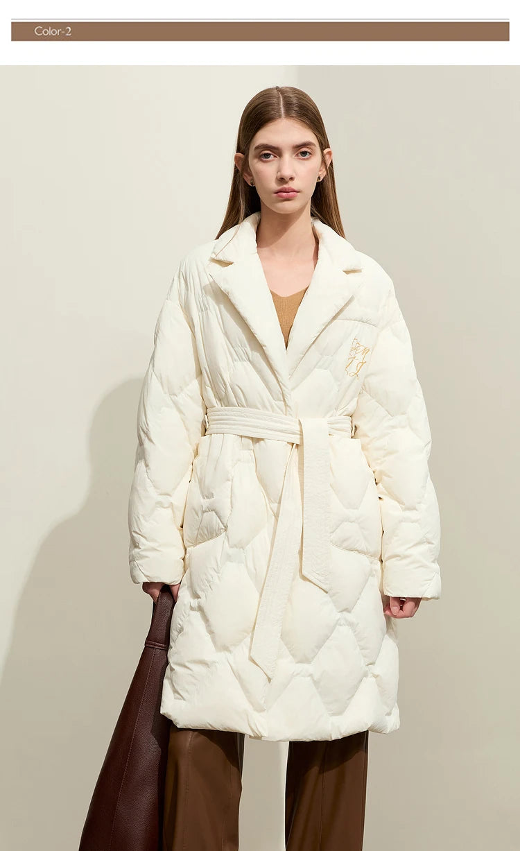 AMII Minimalism Down Jacket For Women 2025 New Blazer Collar Winter Lightweight Thermal Belt Diamond Solid Coat Female 12344061