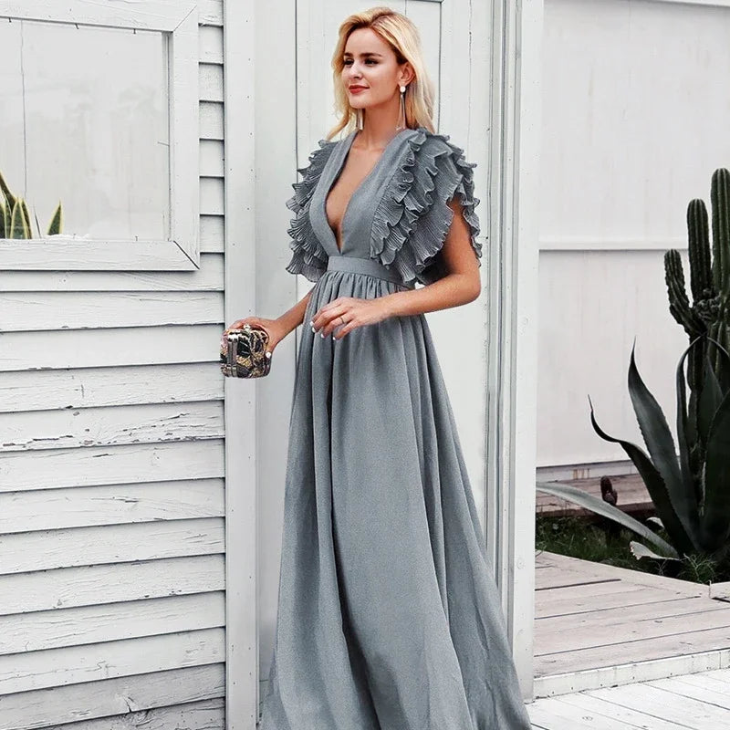 Maxi Dress Long Elegant Dress Plus Size Women Luxury Deep V Party Dresses Women Evening Korean Style Women Vestidos De Verano