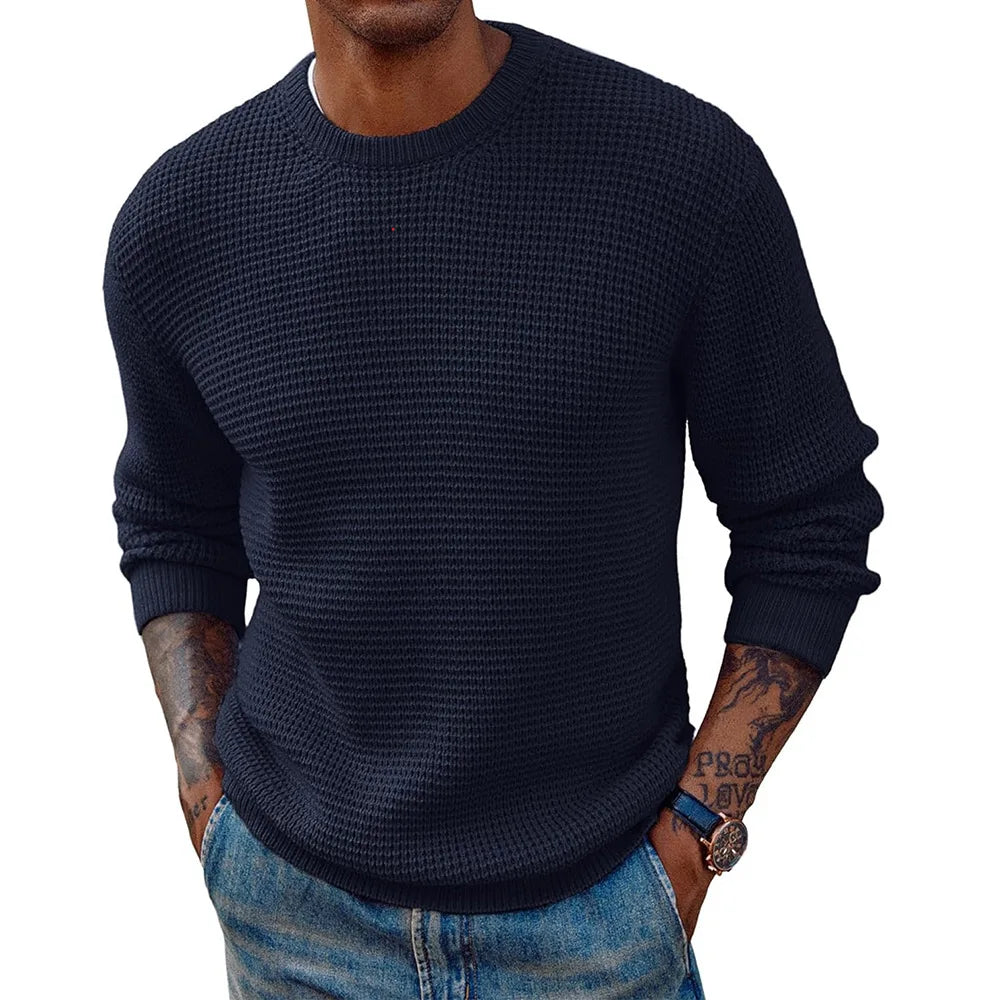 Men Round Neck Pullovers Long Sleeve Jumpers Knitted Sweater Casual Basics Sweaters Male Spliced Streetwear Autumn 2025