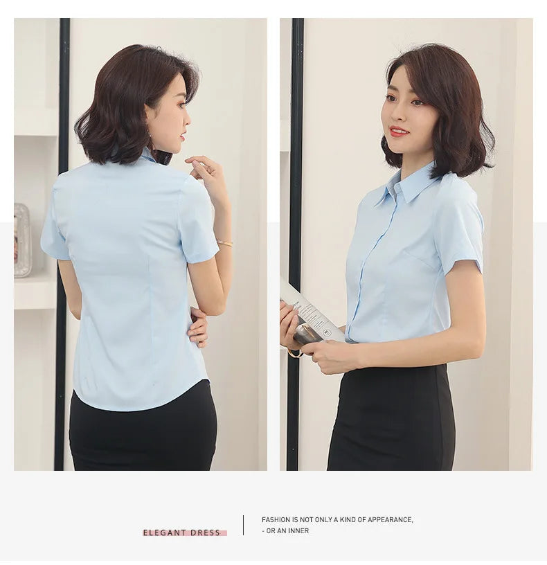 2024 White shirt women's long-sleeved professional work clothes slim stretch no-iron top