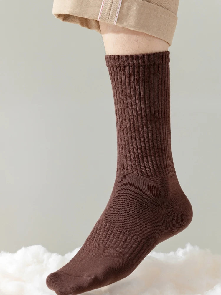 Men's High Quality Business Pure Cotton Socks Solid Color Fashion Casual Long Socks Harajuku Retro Wear-resistant Sports Socks
