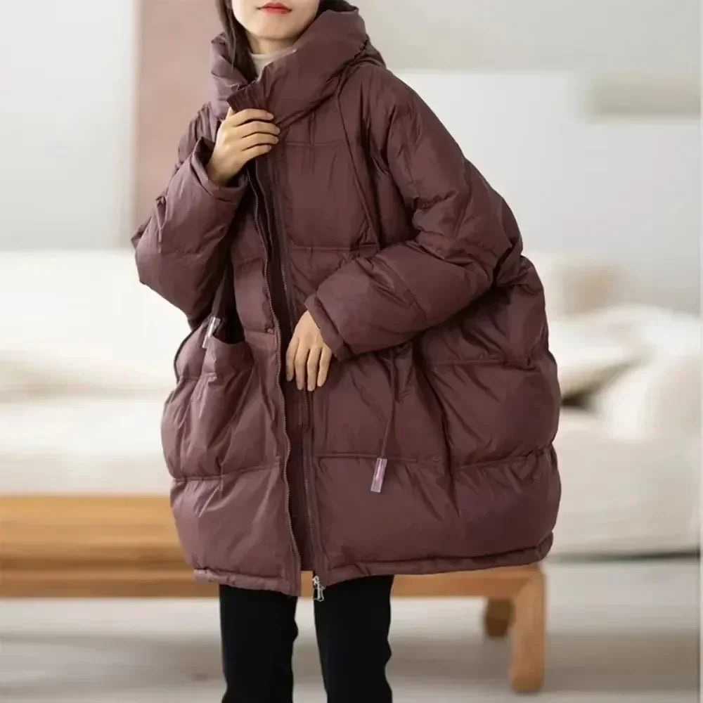 2024 New Winter Women 90% White Duck Down Jacket Casual Loose Over Size Warm Parka Female Drawstring Hooded Puffer Coat