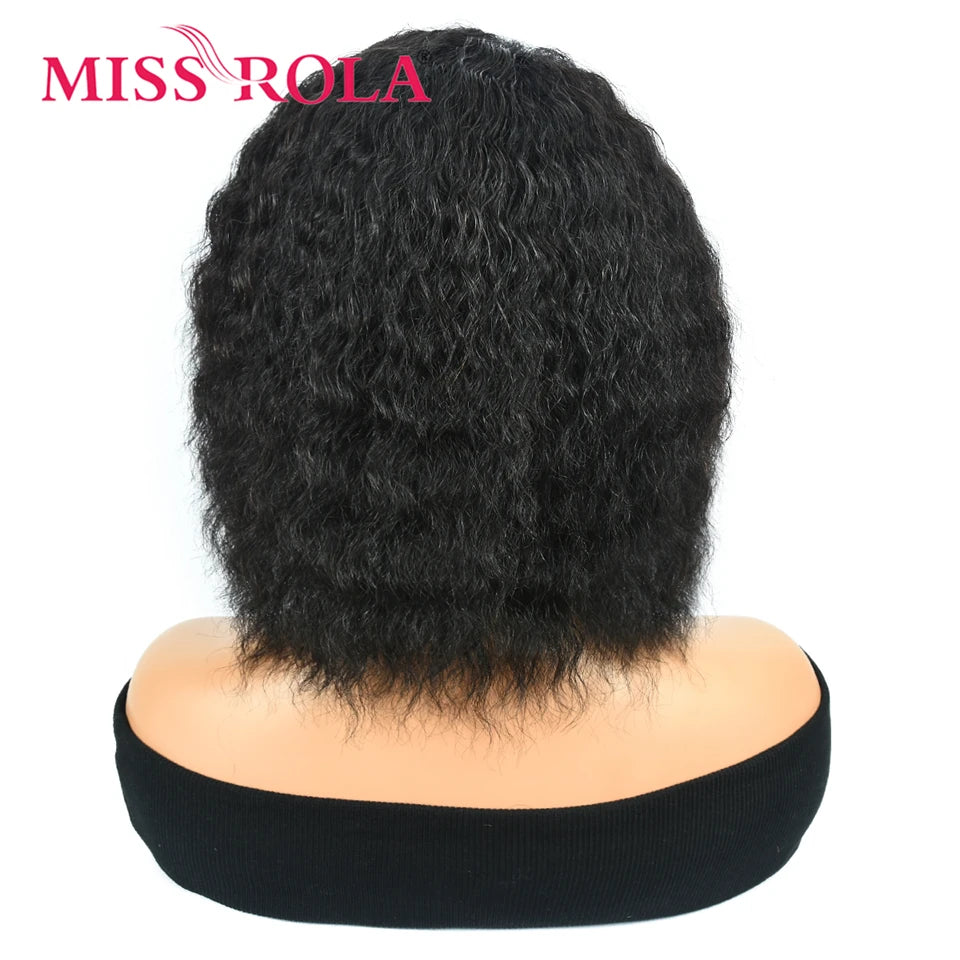 Miss Rola Brazilian 4X1 Lace Part Human Hair Wigs Right Side Part Water Wave Wig With Bangs Remy Lace Wig 180% Density