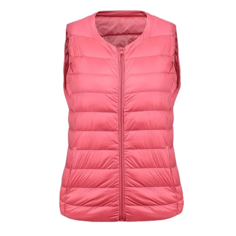 Autumn Winter Women Ultra Light Thin Duck Down Vest Sleeveless O-Neck Zipper Waistcoat Windproof Puffer Female Quilted Jackets