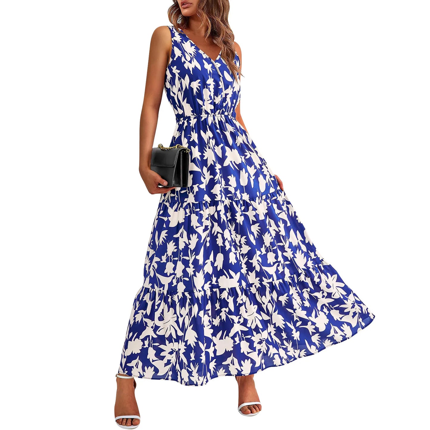 Maxi Dresses For Women Summer Tiered Ruffle Print Boho Beach Ladies Vestidos Evening Party Elegant Dress Vintage Long Dress