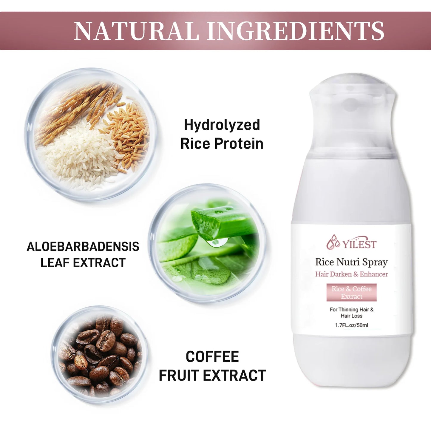 Hair Helper Spray, Rice Water Spray,Hair Strengthens Thickening,Natural Spray Stimulates Growth Soothes Scalp for Thinning Hair