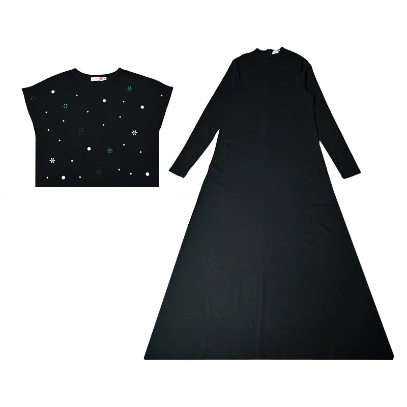 Maxi dress women long sleeve lady dresses flowers and pearls top causual dress round neck black modal ribbed top sizes XS-XXXL
