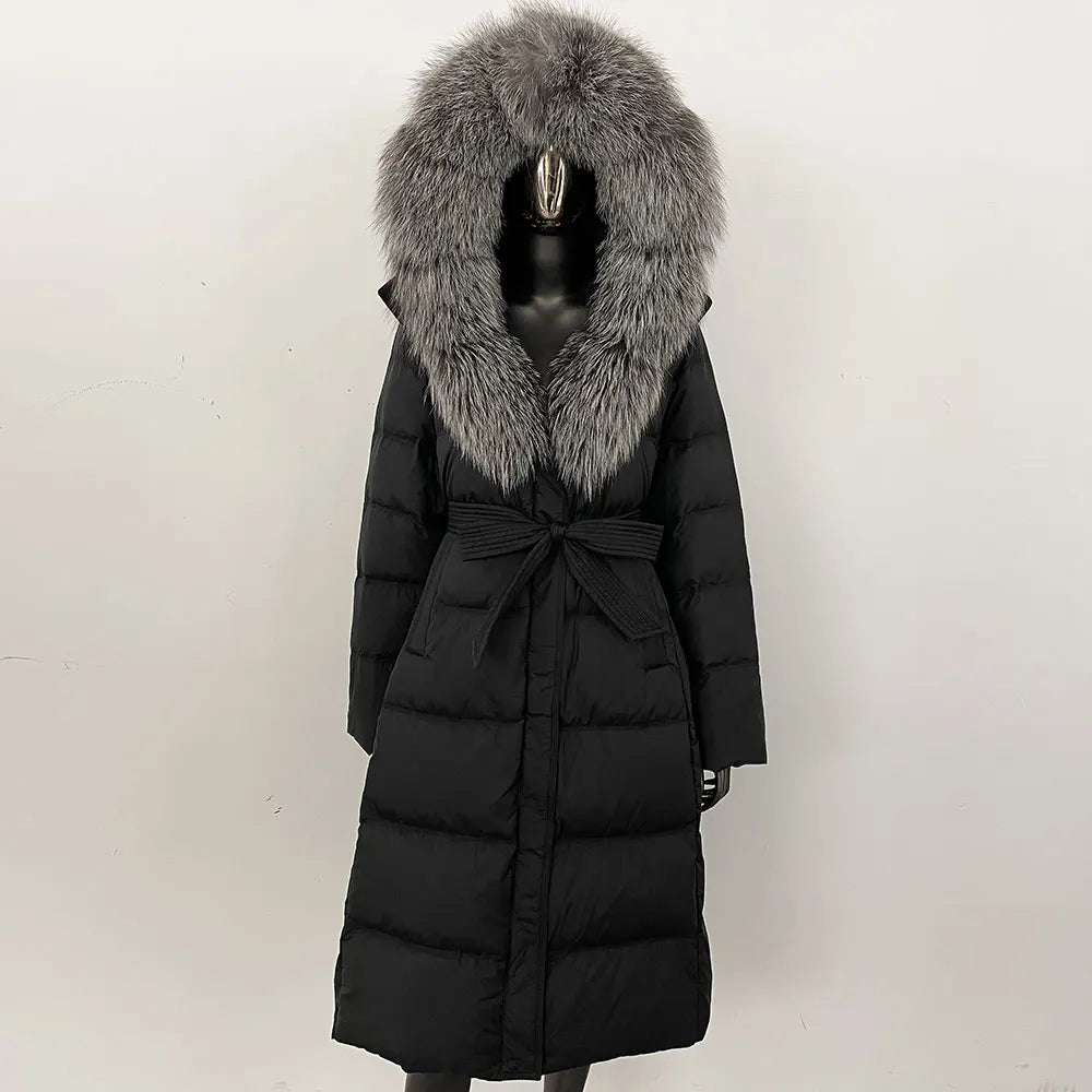 Down Jacket Winter Long Hooded Puffer Jacket Women Warm Thickened Real Fox Fur Collar White Duck Down Jacket Waterproof Parkas
