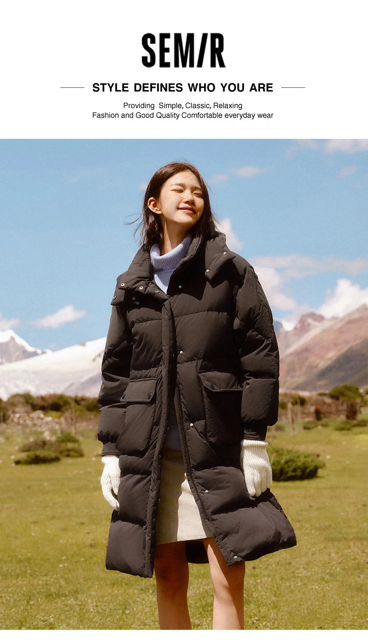 Semir Down Coat Women Long Three-proof Windproof Warm 2025 Winter New Loose Hooded Versatile Jacket