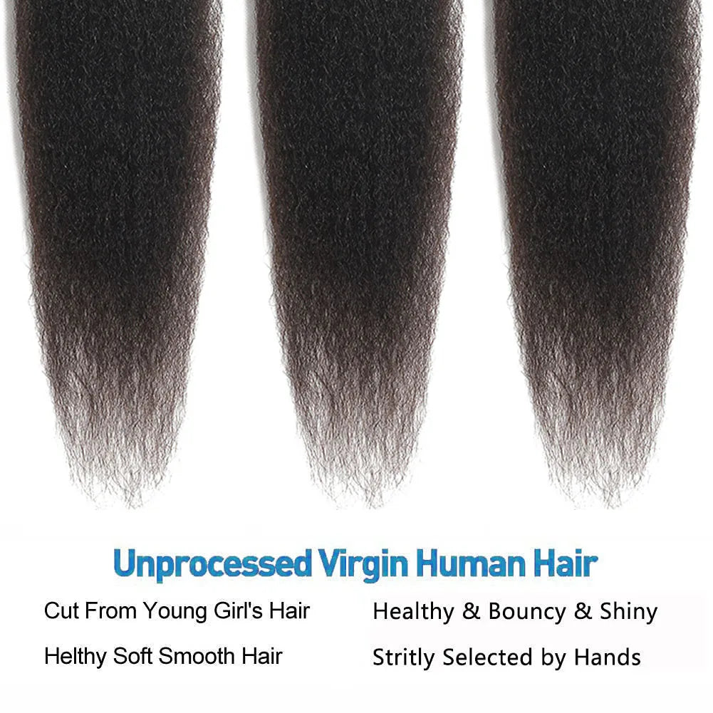 30 Inch Indian Raw Virgin Unprocessed 100% Virgin Human Hair Kinky Straight 1/2/3/4 PCS Bundles Yaki Straight For Black Women