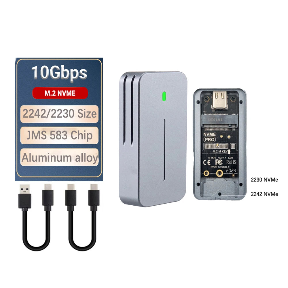 2230 2242 M.2 NVMe Case Enclosure NVMe to USB Adapter M.2 Box 10Gbps USB3.1 Gen 2 PCIe M2 SSD Case  For 2230 2242 Drive 583 Chip