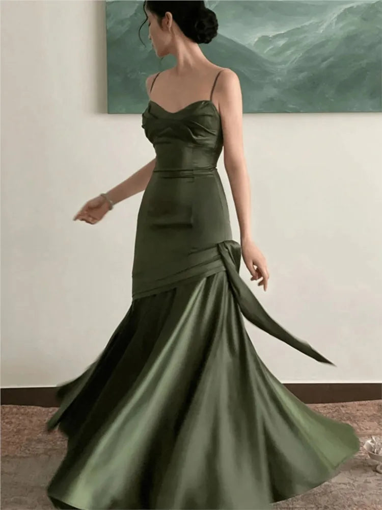 Women Elegant Red Maxi Evening Dresses Vintage Solid A Line Fashion Slim Party Birthday Prom Femmle Wedding Guest Vestido Summer