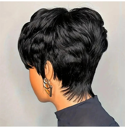 Short Pixie Cut Straight Human Hair Wig Remy Hair Human Hair Pixie Cut Wigs With Bangs Bob Wig Full Machine Made Wig Bob Wig