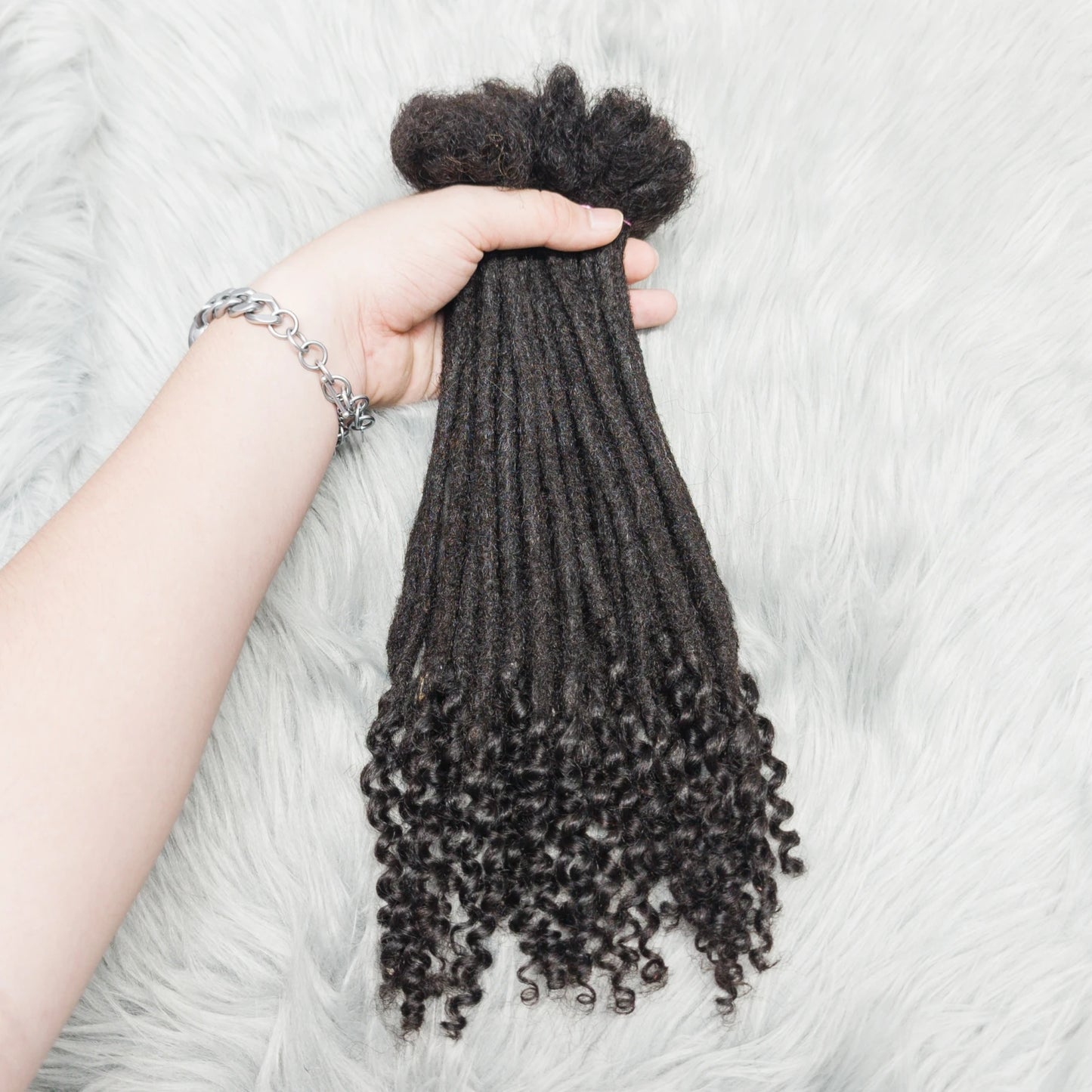 Natural Human Hair Dreadlock Extensions with Curly Ends 8-12 Inch Handmade Curled Tail Locks Extension for Women Men 10 Strands