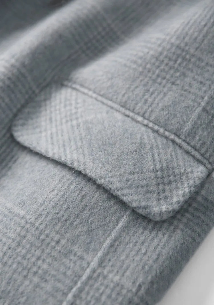 Handmade Sewn Double-sided Woolen Blazer Women Spring Autumn Plaid Wool Overcoat Office Lady Casual Suit Coat Thick Jacket