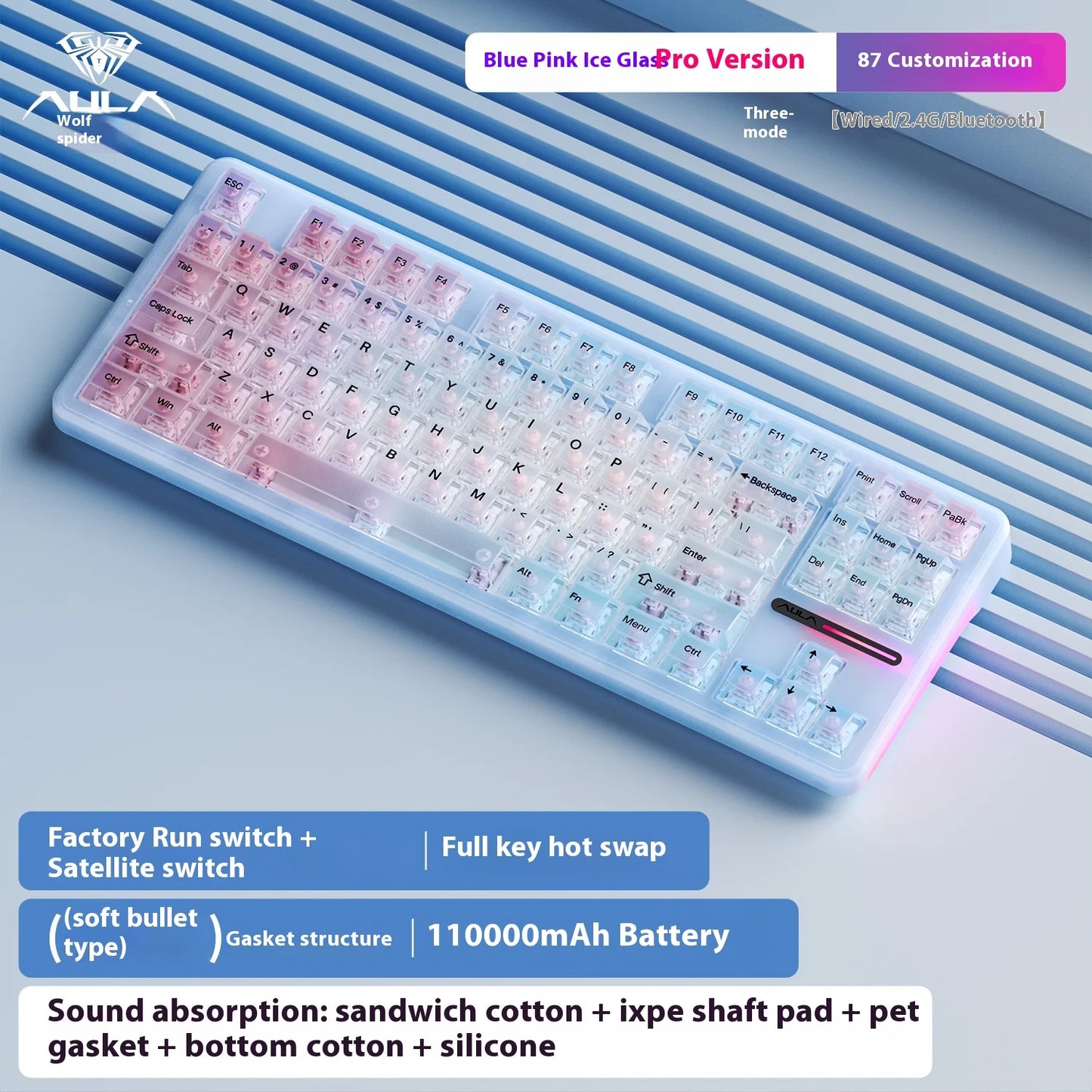 Aula Spider F87 Pro Mechanical Keyboard Wireless Customizable Triple Mode Bluetooth Gaming Esports Computer Side-Engraved Keycap