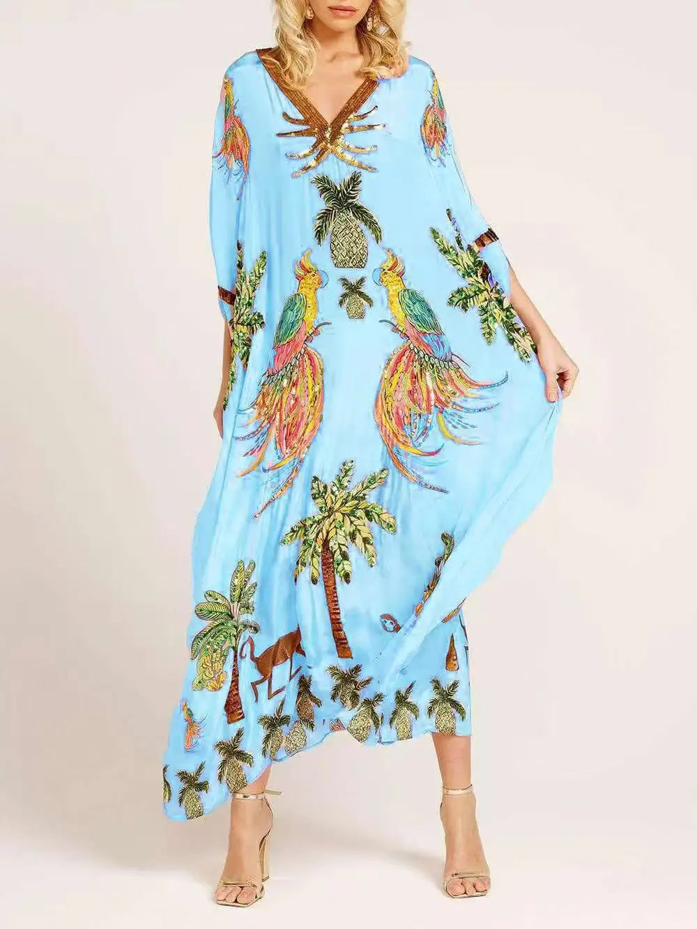 Women Bohemian Maxi Dresses 2025 Summer Loose V-neck Fashion Sexy Hipster Elegant Retro Printed Female Casual Long Robe Vestidos