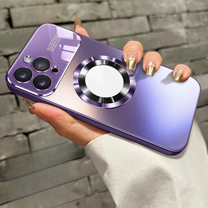 Fashion Titanium Alloy Case For iPhone 16 15 14 Plus 13 11 Pro Max 16 Plus High-end Glass Magnetic Phone Case Simple Phone Case