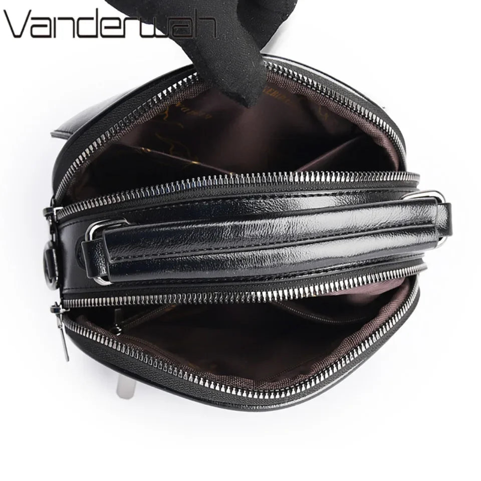 VANDERWAH Small Round Bag for Women Luxury Designer Handbag Lady High Quality Soft Leather Shoulder Bag Retro Color Commuter Sac