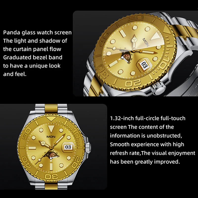 Luxury Smartwatch Smart Watch Men Yacht Range Master Smart Clock with Calls Aiweile AW46 AMOLED Screen Sports Modes for Android