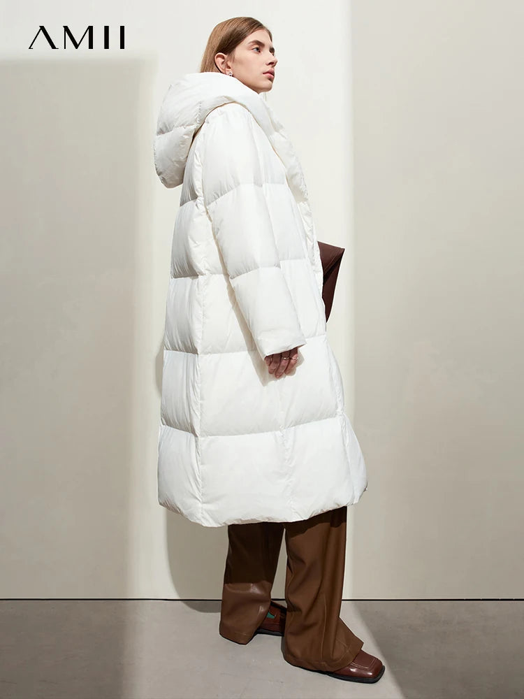 AMII Minimalist 2025 Down Jacket Coat Women Winter Warm Long Bread Puffer Coat Light Thick Quality Fashion Outerwear 12324060