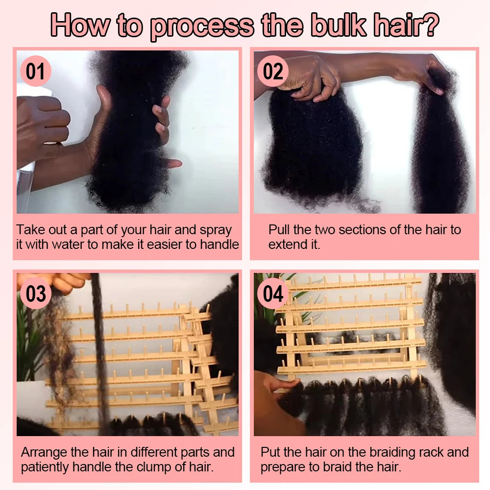 Snwprin 16 Inch Afro Kinky Bulk Natural Color 4C Human Hair For Braiding Brazilian Hair 100% Human Hair For Dreadlock Extensions