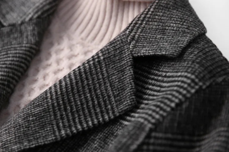 Handmade Sewn Double-sided Woolen Blazer Women Spring Autumn Plaid Wool Overcoat Office Lady Casual Suit Coat Thick Jacket