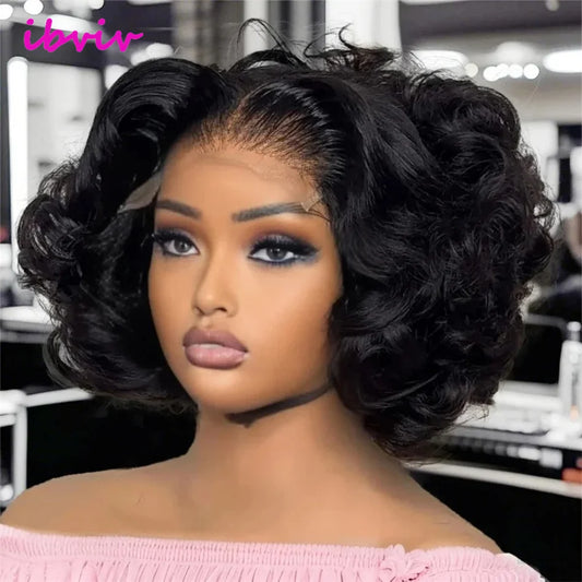 Super Double Drawn Glueless Wig 100% Human Hair Ready To Go 12inch Loose Deep 250% High Density 13x4 Transparent Lace Front Wigs