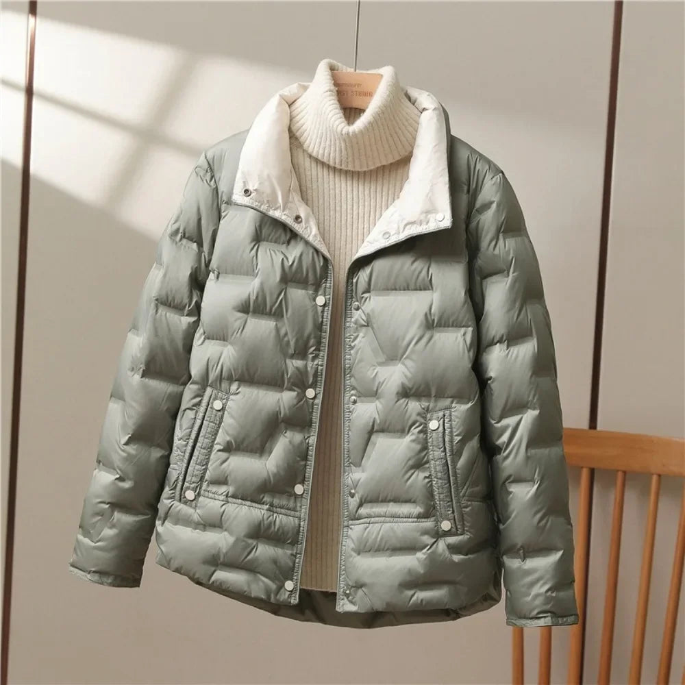 Casual Lapel Single Breasted Jacket Fashion Light Puffer Parka Outwear 2024 New Autumn Winter Women White Duck Down Coat