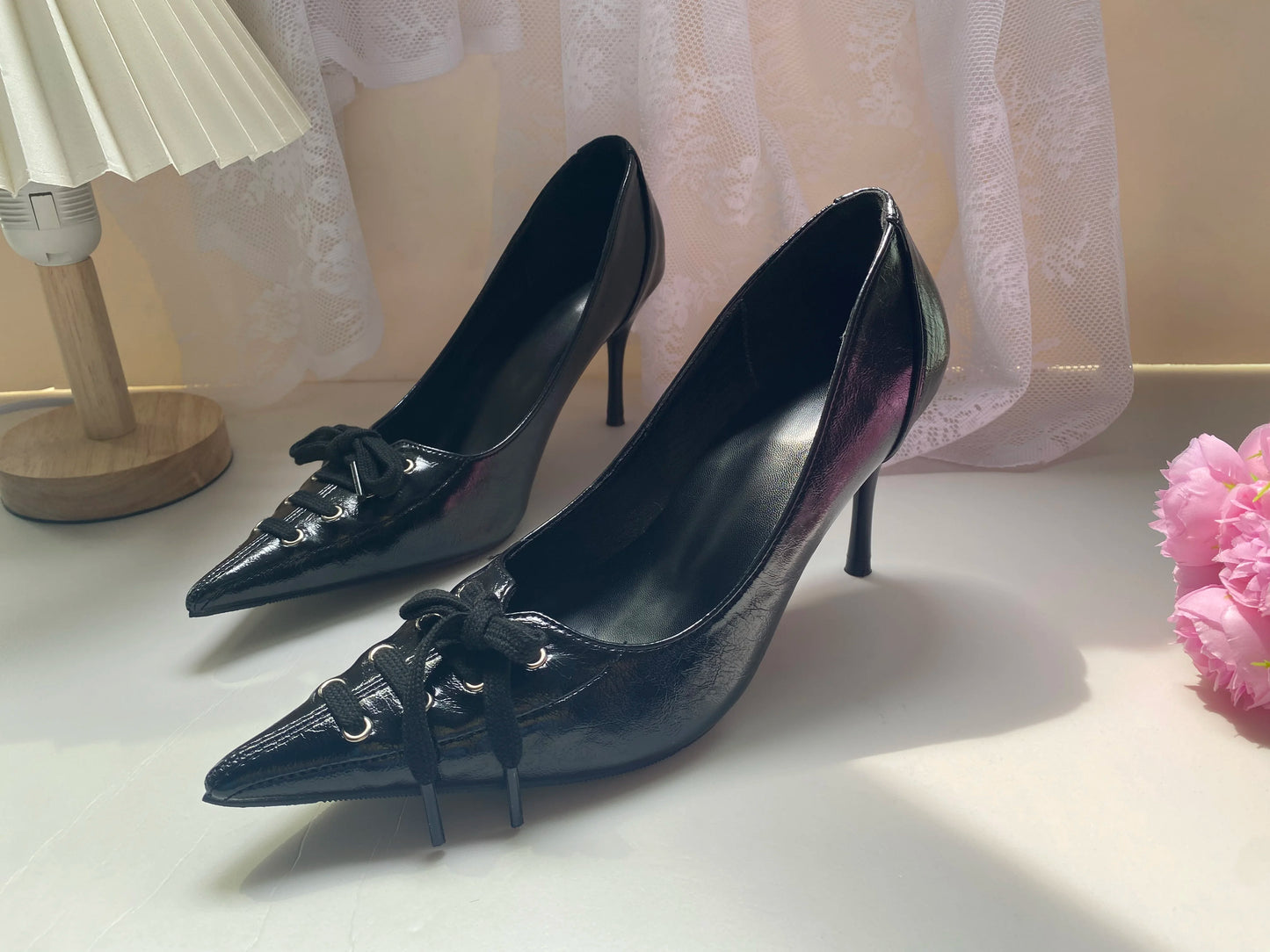 Sexy Leopard Print High Heels Women Black Pointed Toe Pumps Women Lace Up Elegant Designer Sandal Rhinestone Party Dress Shoes